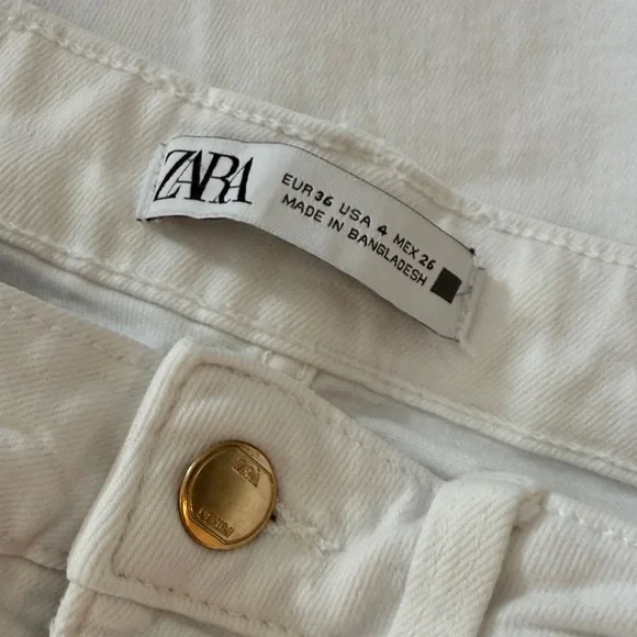 Zara White Denim Pants with Gold Button - Picture 2 of 4
